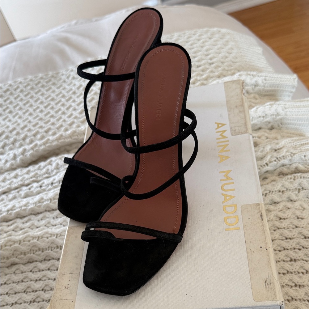 Amina Muaddi Elegant Black Strappy Heels